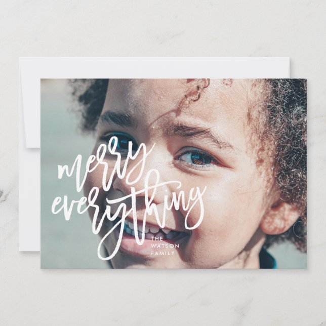 White Merry Everything Photo Holiday Card (Front)