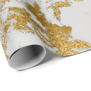 White Metallic Marble Grey Gold Glam Stone Wrapping Paper