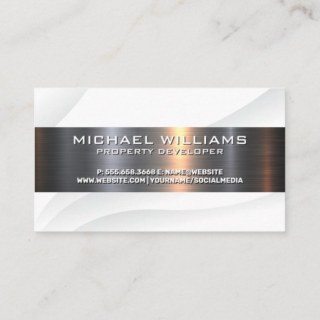 White Metallic Shine Texture Background Business Card (Back)
