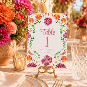 White Mexican Floral Fiesta Wedding Table Number
