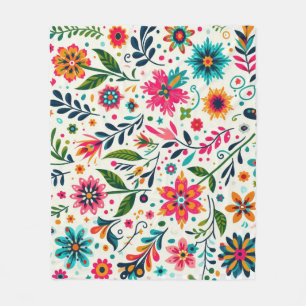 White mexican flowers fleece blanket