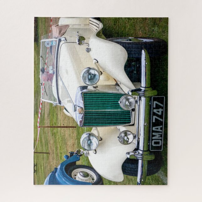 White MG TD classic British sports car Jigsaw Puzzle (Vertical)