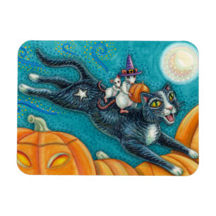 WHITE MICE & BLACK CAT ON HALLOWEEN SCAVENGER HUNT MAGNET