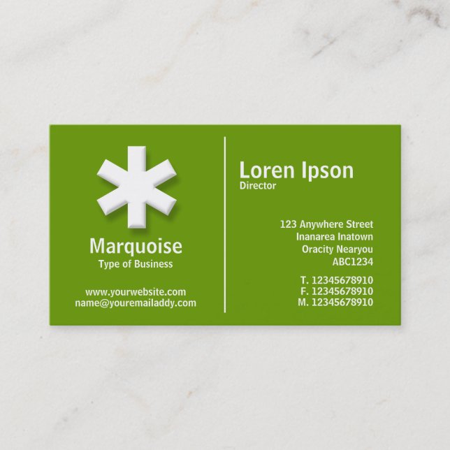 White Middle Rule Asterisk - Green (669900) Business Card (Front)