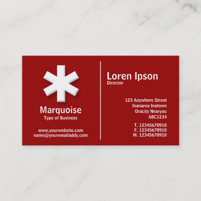 White Middle Rule Asterisk - Maroon (990000) Business Card (Front)