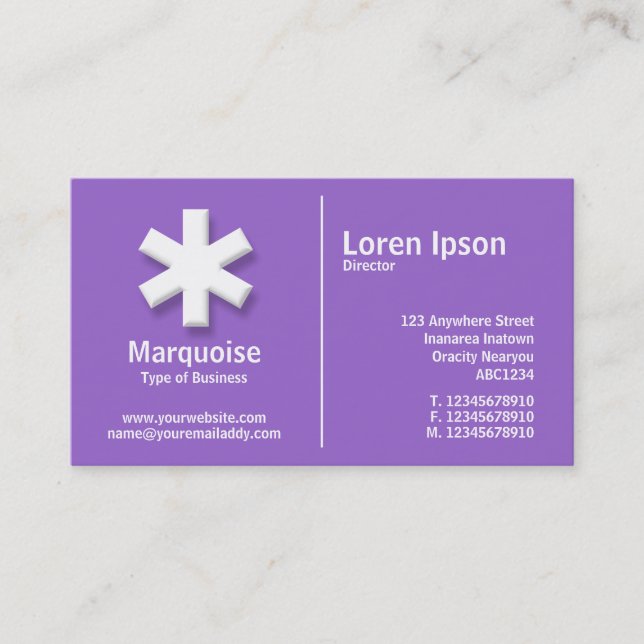 White Middle Rule Asterisk - Purple (9966CC) Business Card (Front)
