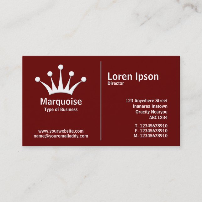 White Middle Rule (Crown) - Dark Maroon (660000) Business Card (Front)