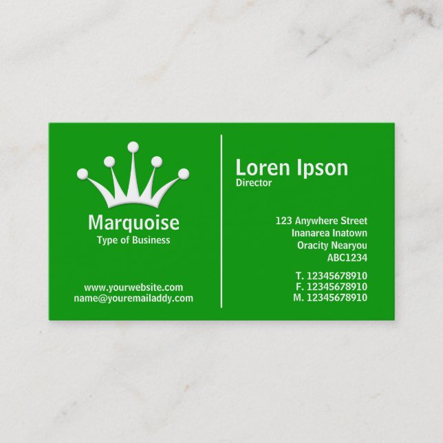 White Middle Rule (Crown) - Green (009900) Business Card (Front)