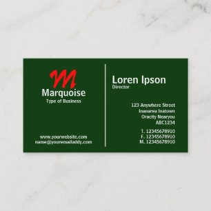 White Middle Rule Monogram - Dark Green Business Card