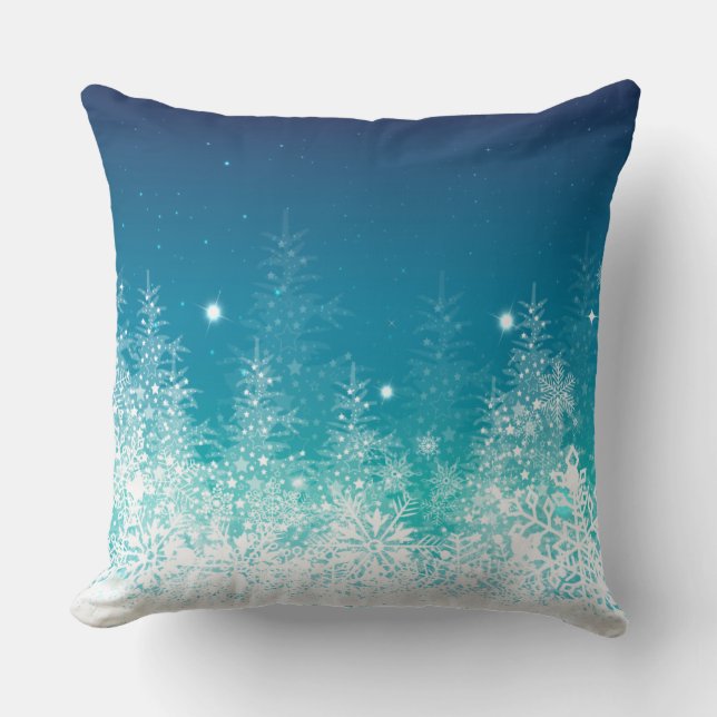 White & Midnight Blue Christmas SnowFlakes Cushion (Front)