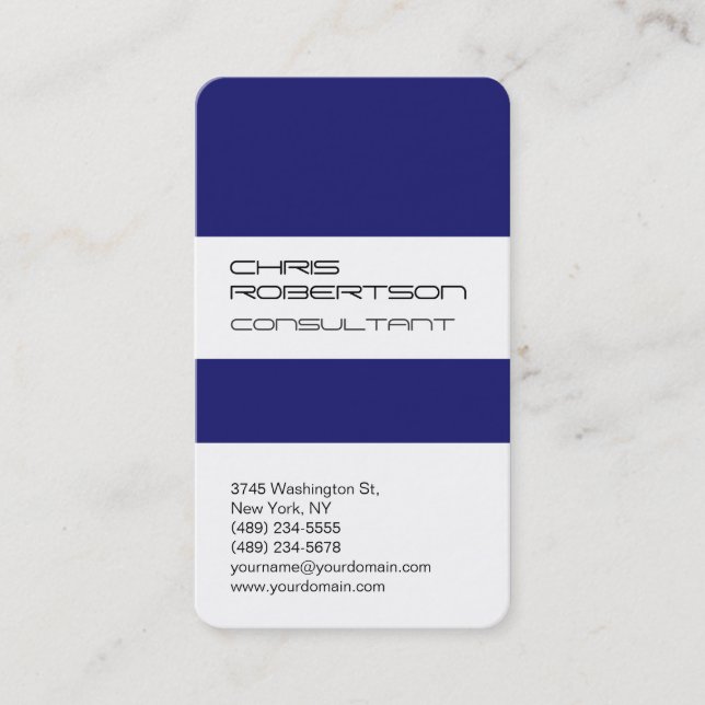 White Midnigt Blue Attractive Charm Business Card (Front)