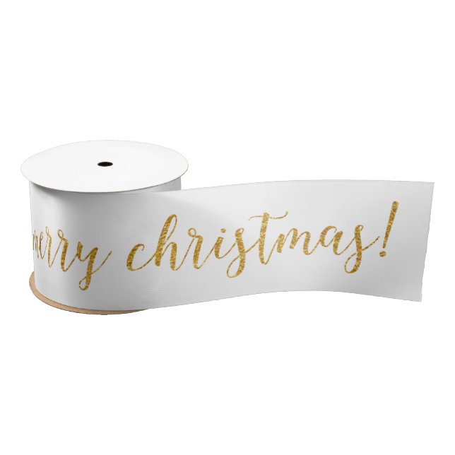 White Milk Golden Merry Christmas Satin Ribbon (Spool)