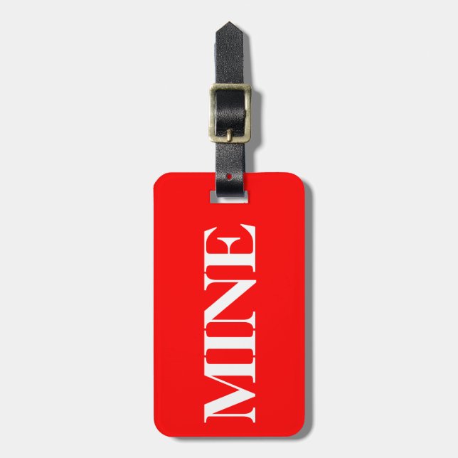 White MINE on Red Luggage Tag (Front Vertical)
