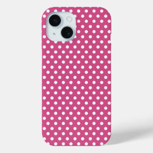 White Mini Polka Dots on Cranberry Pink iPhone 15 Case