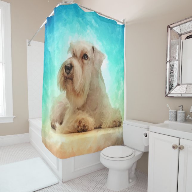 White Miniature Schnauzer Puppy Shower Curtain (In Situ)