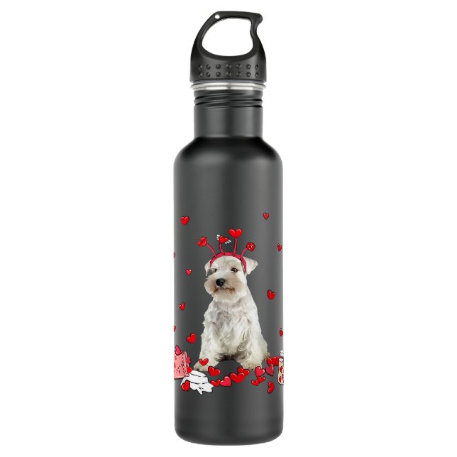 White Miniature Schnauzer With Heart Shape Valenti 710 Ml Water Bottle (Front)