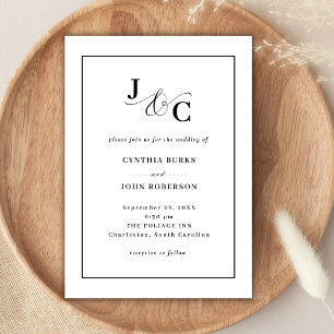 White Minimal and Chic Black Border Wedding Invitation