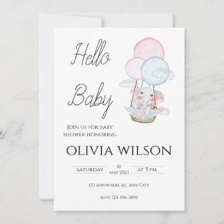 White Minimal Animal Baby Shower Free  Invitation