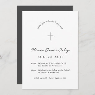 White Minimal Baptism Christening Cross Invitation
