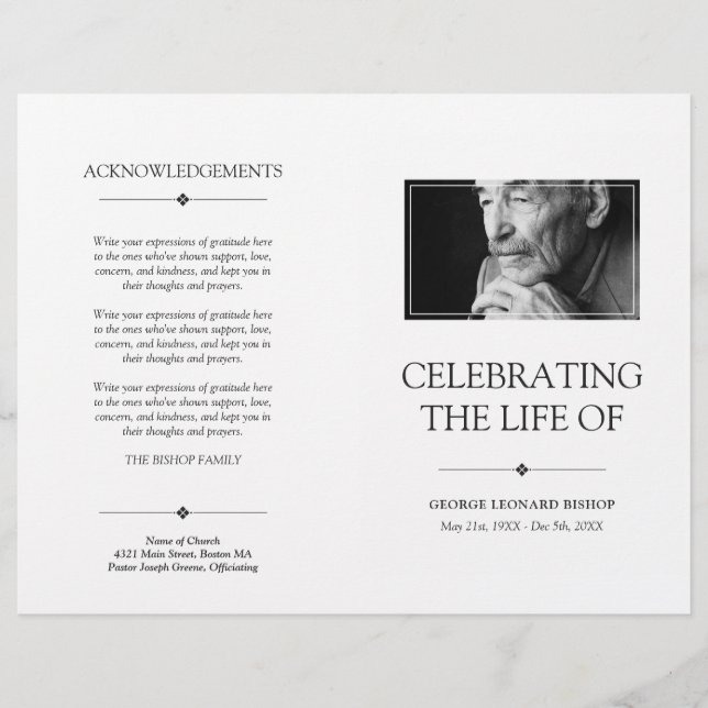White Minimal Celebration of Life Funeral Program (Front)