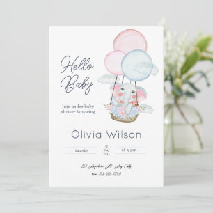 White Minimal Elephant Baby Shower Invitation