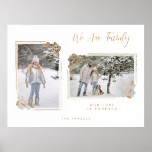 White Minimal Family 2 Photos Fancy Gold Branches Poster