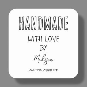 White Minimal Handmade With Love Square Sticker
