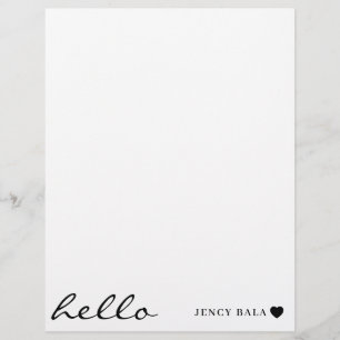 White Minimal Heart Simple Modern Hello Design Custom Letterhead