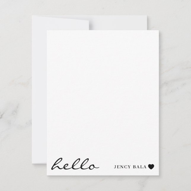 White Minimal Hello | Clean Modern Heart Design Card (Front)