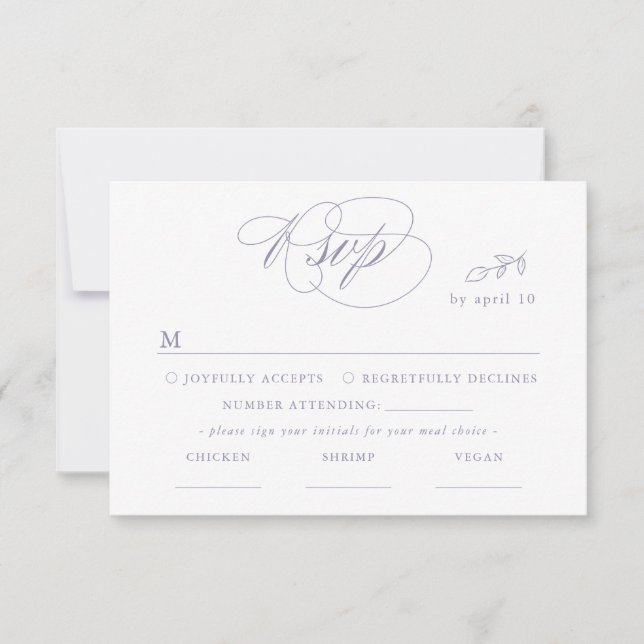 White Minimal Leaf Violet Font & QR Code RSVP Card (Front)