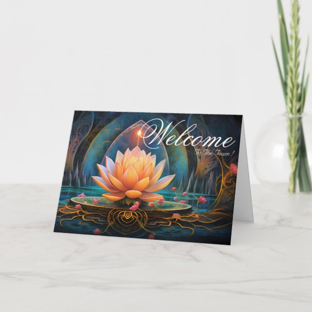 White Minimal Lotus Welcome Wishing Card (Front)