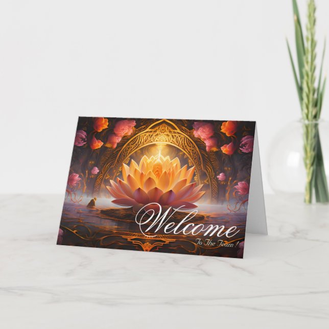 White Minimal Lotus Welcome Wishing Card (Front)