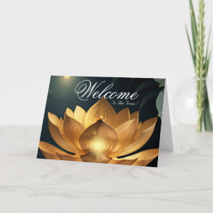 White Minimal Lotus Welcome Wishing Card