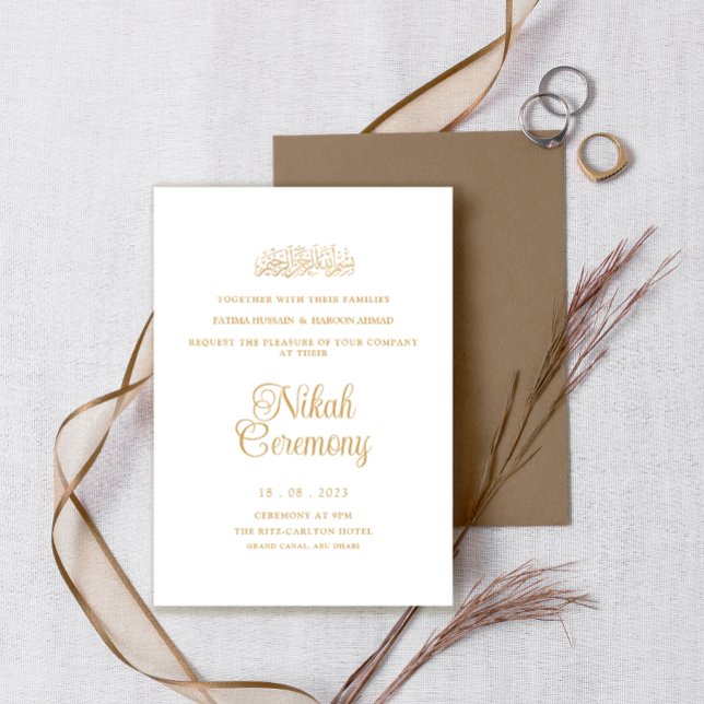 White Minimal Modern Nikah Ceremony Muslim Wedding Invitation (Creator Uploaded)
