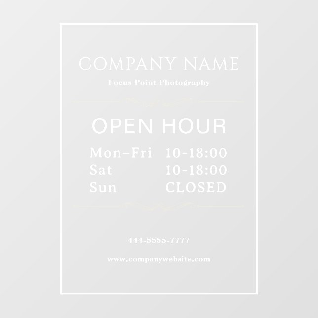 White Minimal Open Hours Biz door sign (Sheet)