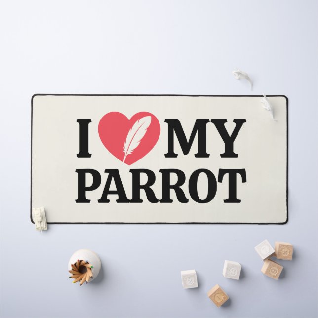 White Minimal Personalized Parrot Lover Typography Desk Mat (Kids Table)
