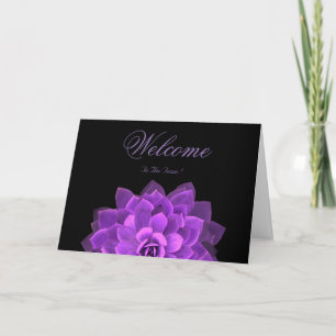 White Minimal Purple Daisy Welcome Wishing Card