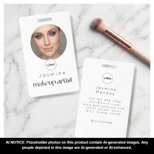 White Minimal Simple Elegant Photo Makeup Artist ID Badge