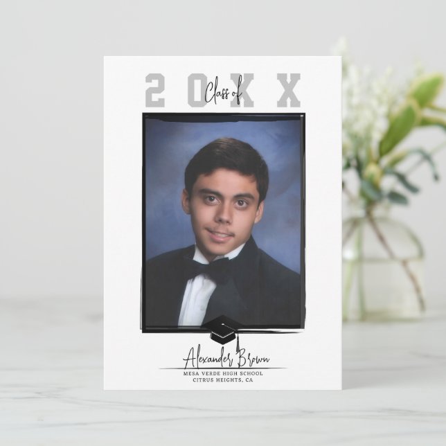 White Minimal Trendy Graduation Photo (any colour) Invitation (Standing Front)