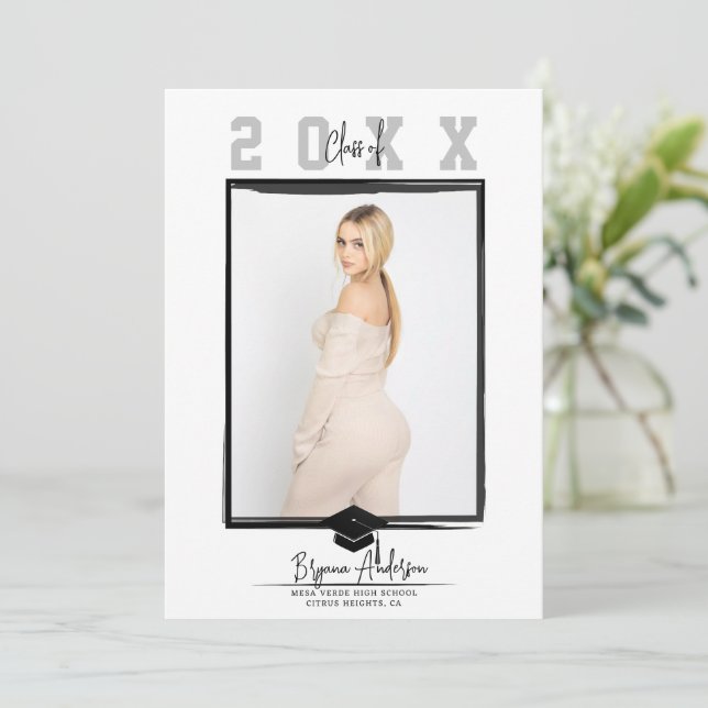 White Minimal Trendy Graduation Photo (any colour) Invitation (Standing Front)