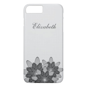 White Minimal with Grey Floral Lotus Personalised iPhone 8 Plus/7 Plus Case