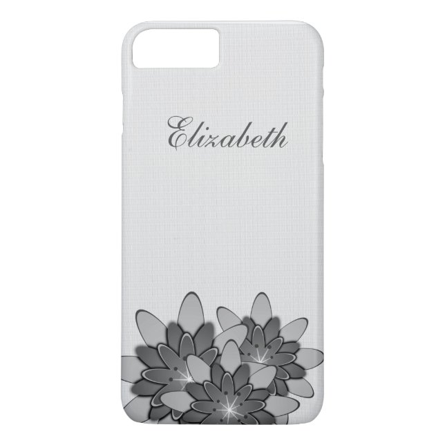 White Minimal with Grey Floral Lotus Personalised Case-Mate iPhone Case (Back)