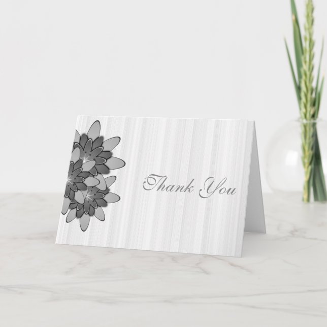 White Minimal with Grey Floral Lotus Thank You Card (Front)