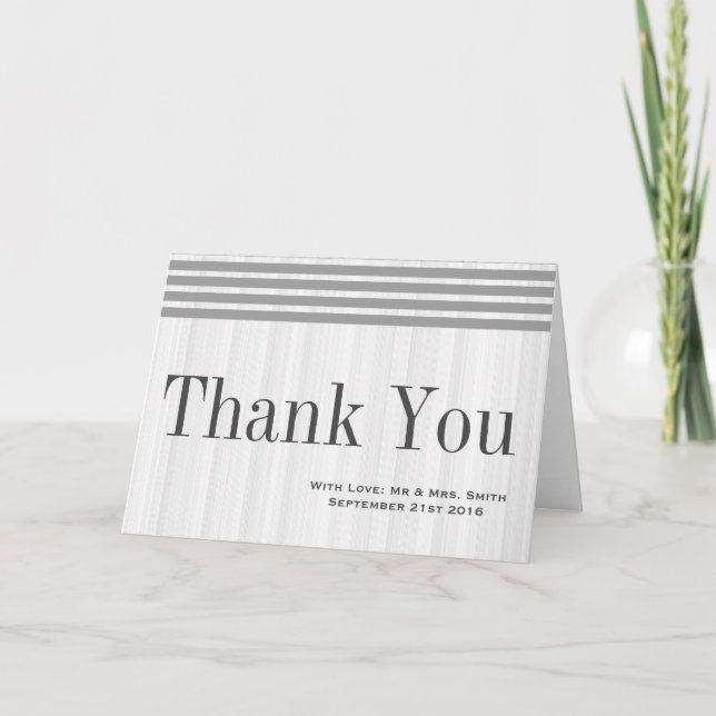 White Minimal with Grey Stripes Thank You Card (Front)