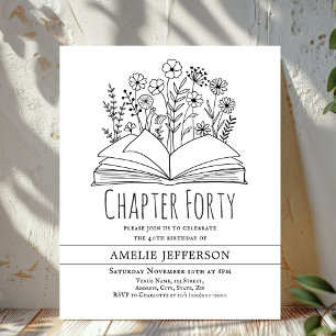 White Minimalist Book 40th Birthday Invitation 