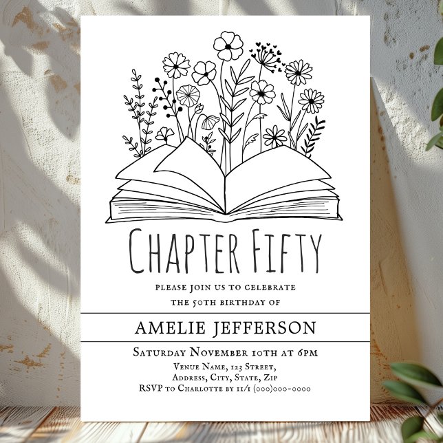 White Minimalist Book 50th Birthday  Invitation (Creator Uploaded)