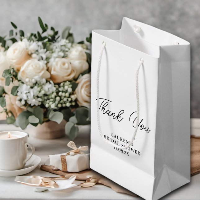 White Minimalist Bridal Shower Thank You Small Gift Bag (Creator Uploaded)