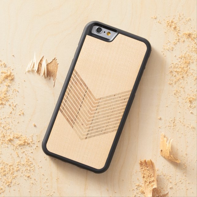 White Minimalist chevron with Wood Carved Wood iPhone Case (In Situ)