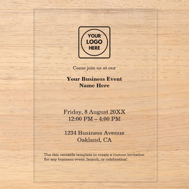 White Minimalist Corporate | Modern Acrylic Event  Invitations (Front)
