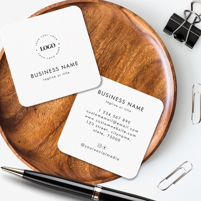 White Minimalist Custom Logo Professional Company Square Business Card (Creator Uploaded)